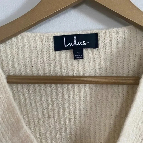 Lulu's Cream Oversized V-Neck Slouchy Sweater - Picture 6 of 12